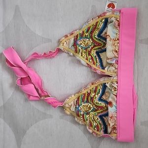 Patricia Ramirez Artsy Pink Colorful Beaded Sequins Bikini Top Made Colombia S/M